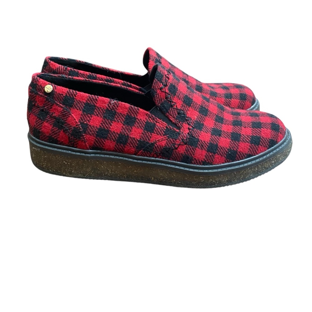 Earth Elements Abelia Red Black Plaid Slip On Flats Comfort Shoes size 10